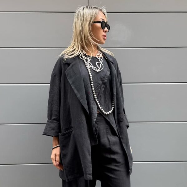 GIACCA PETRA NERO LINO
