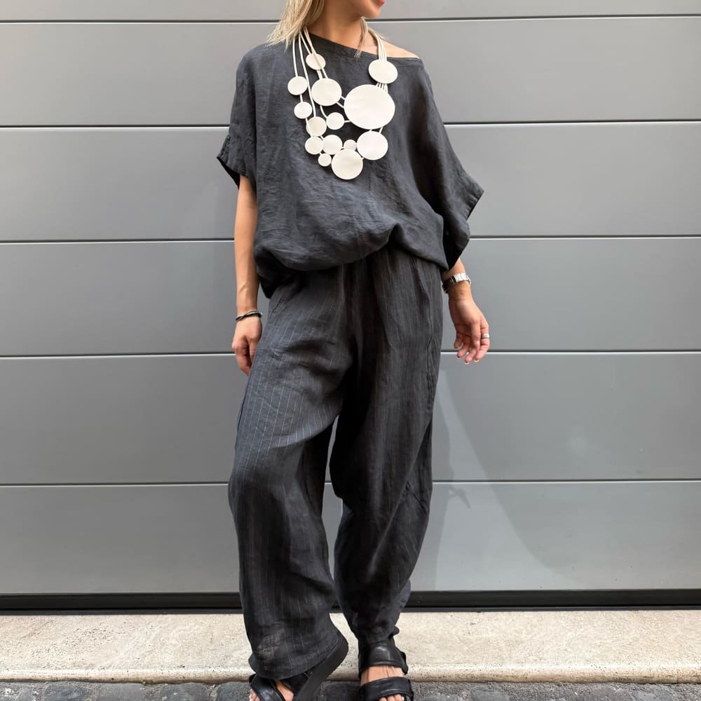 BLUSA MONOPOLI LINO ANTRACITE - immagine 2