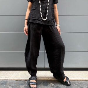 TROUSERS OSTUNI NERO LINO