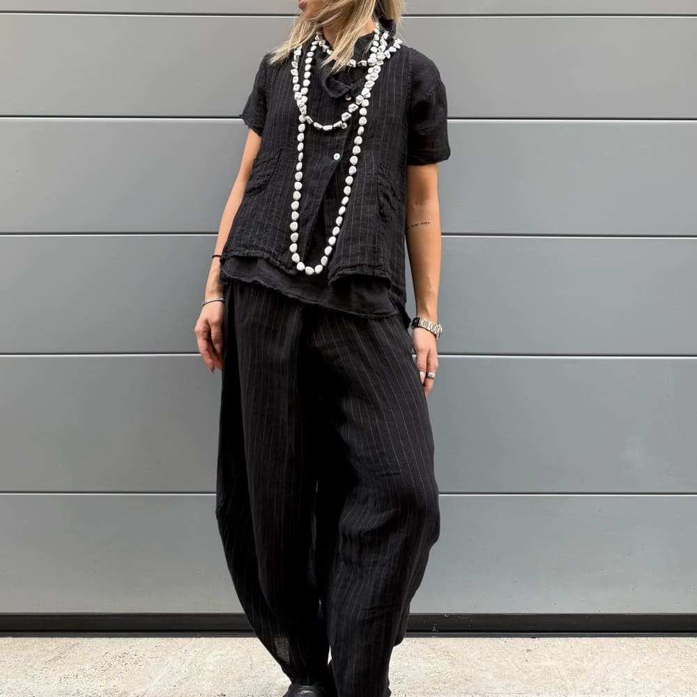 GILET OSTUNI NERO LINO - immagine 2