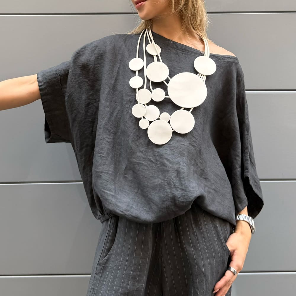BLUSA MONOPOLI LINO ANTRACITE - immagine 3