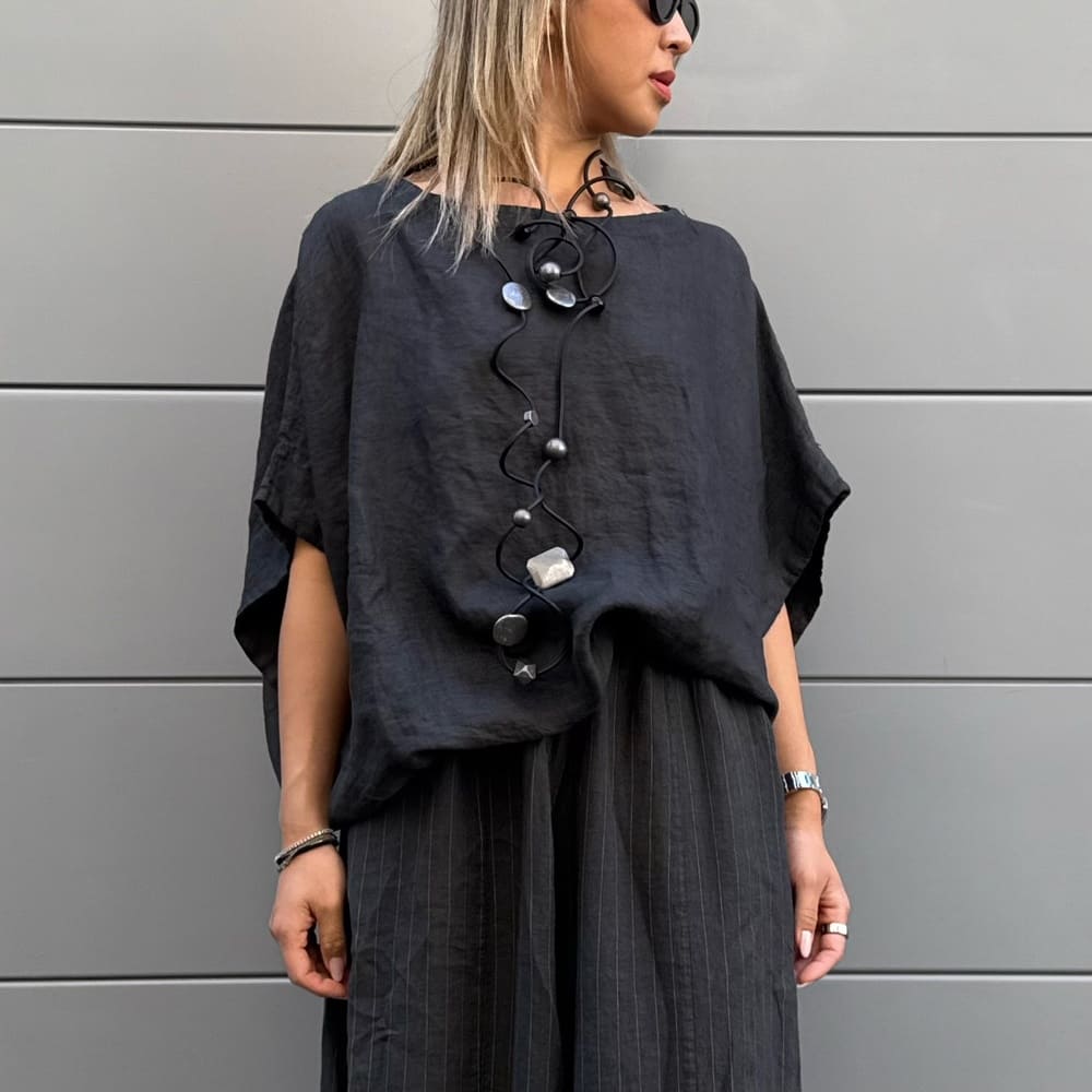 BLUSA MONOPOLI LINO ANTRACITE - immagine 4