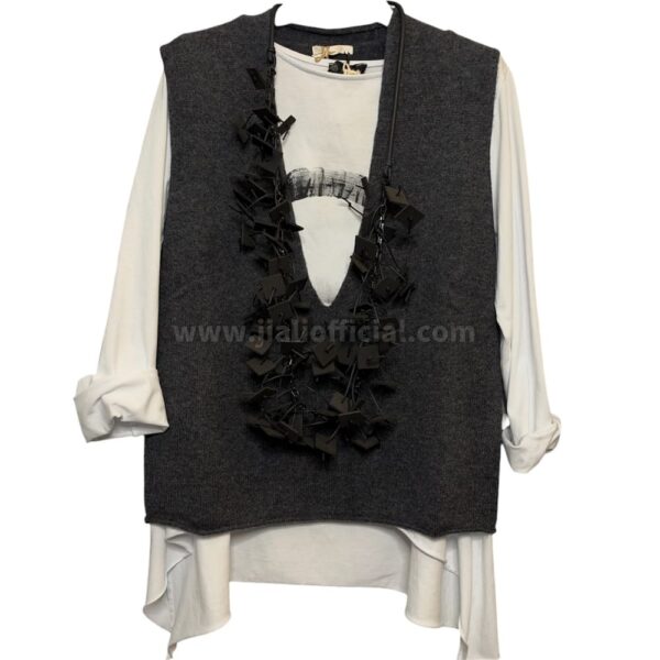 GILET DEEP V MISTO CASHMERE ANTRACITE