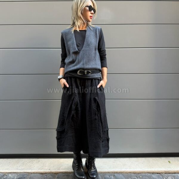 GILET DEEP V MISTO CASHMERE ANTRACITE